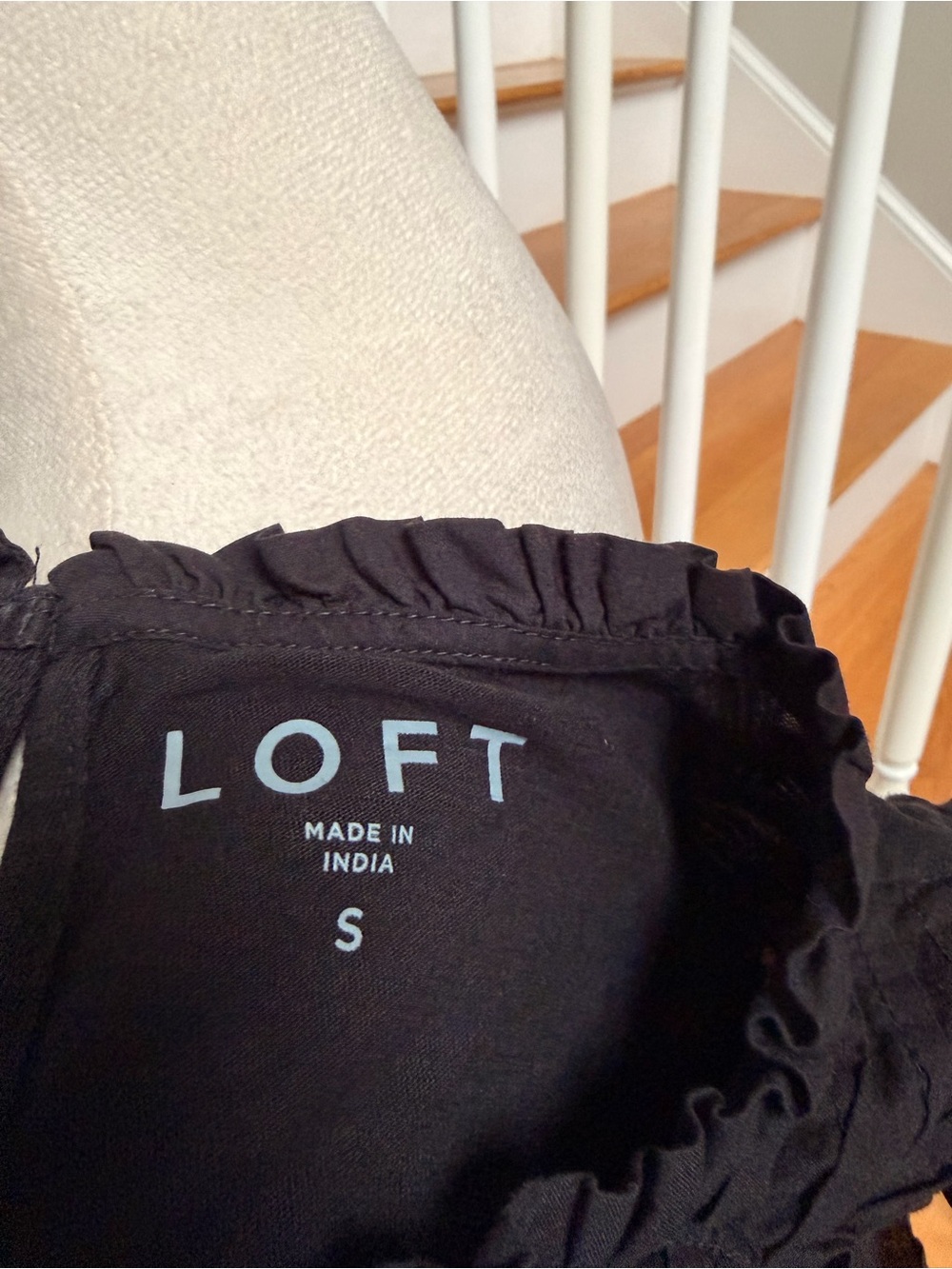 LOFT Small Black Crochet Lace Yoke Flutter Sleeve Cotton Shirt - Picture 6 of 7